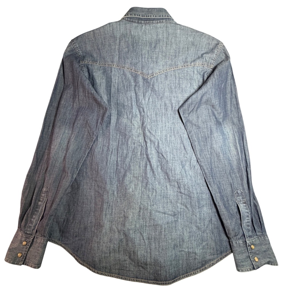 Wrangler Retro Premium Mens Blue Denim Western Pearl Snap Shirt L MVR458D Rodeo - Picture 2 of 7
